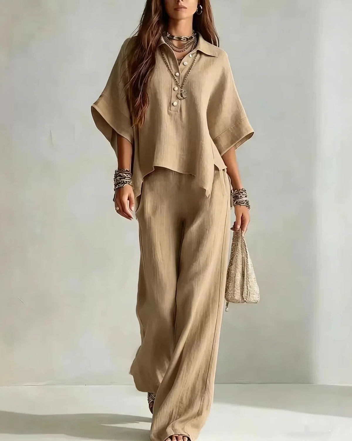 Co-Ord Set met Oversized Blouse en Palazzo Broek in Lichtblauw – Luchtig & Zomers – Alveine