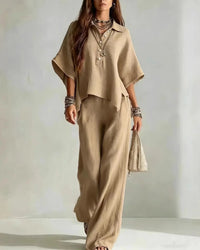 Co-Ord Set met Oversized Blouse en Palazzo Broek in Lichtblauw – Luchtig & Zomers – Alveine