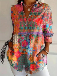 Dames Blouse met Bloemenprint en Knoopsluiting – Luchtig & Vrouwelijk – Amandeva