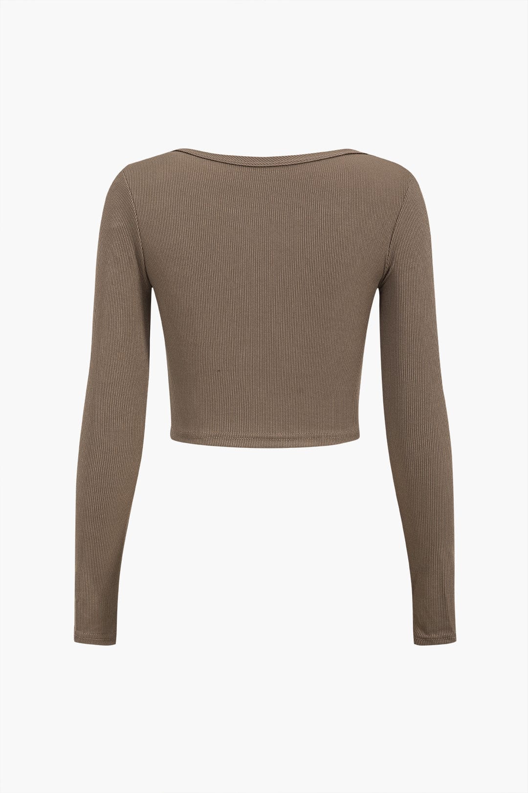 Bruine Asymmetrische Langarmtop met Cut-Out en Knoopdetails – Gedurfd & Vrouwelijk – Ambeline