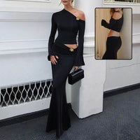 Tweedelige Set met One-Shoulder Top en Moderne Pasvorm – Elegant & Trendy – Aubéline