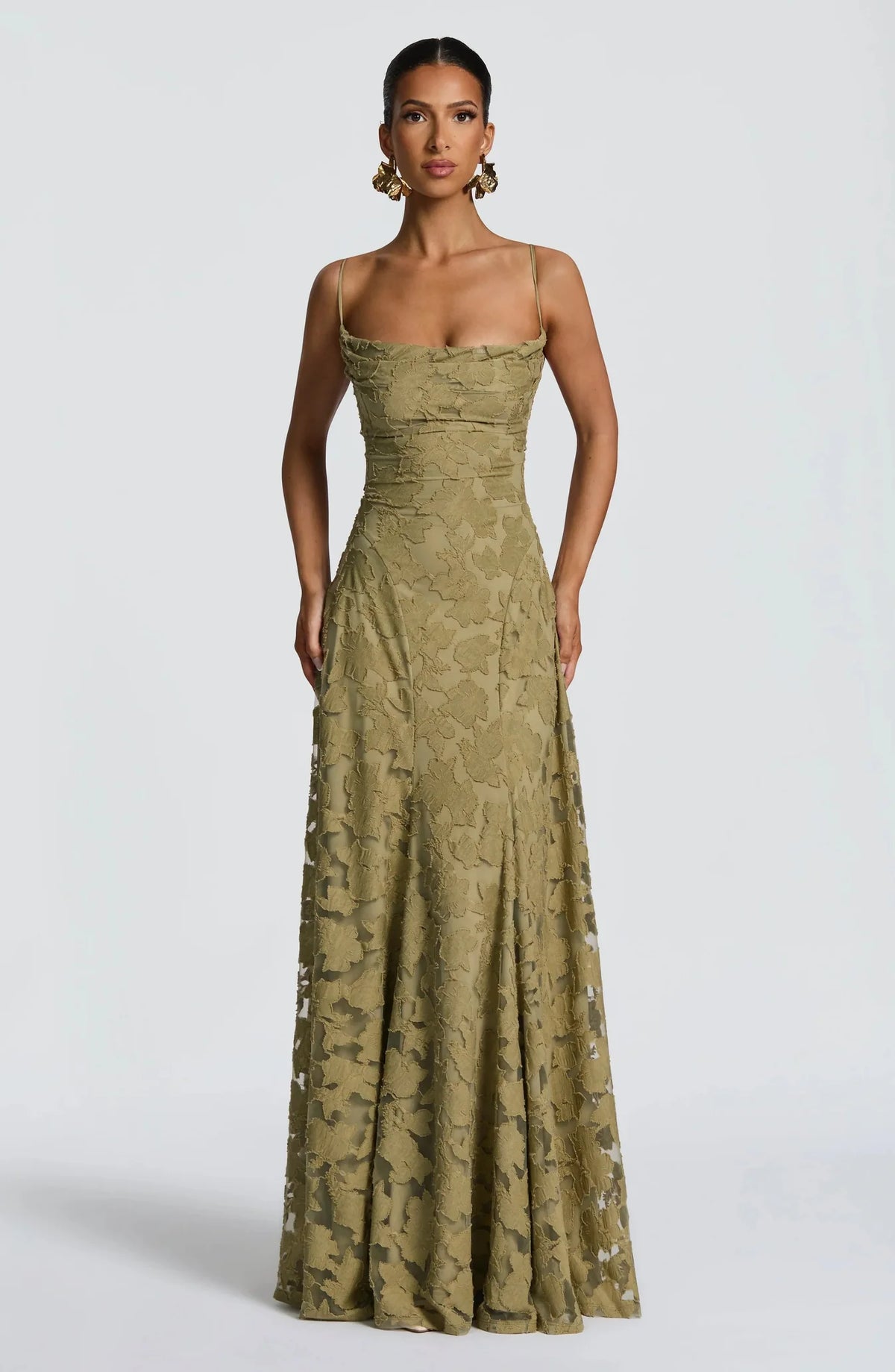 Dames maxi jurk met cowl hals en bloemenpatroon – elegant & vrouwelijk – Avirelle