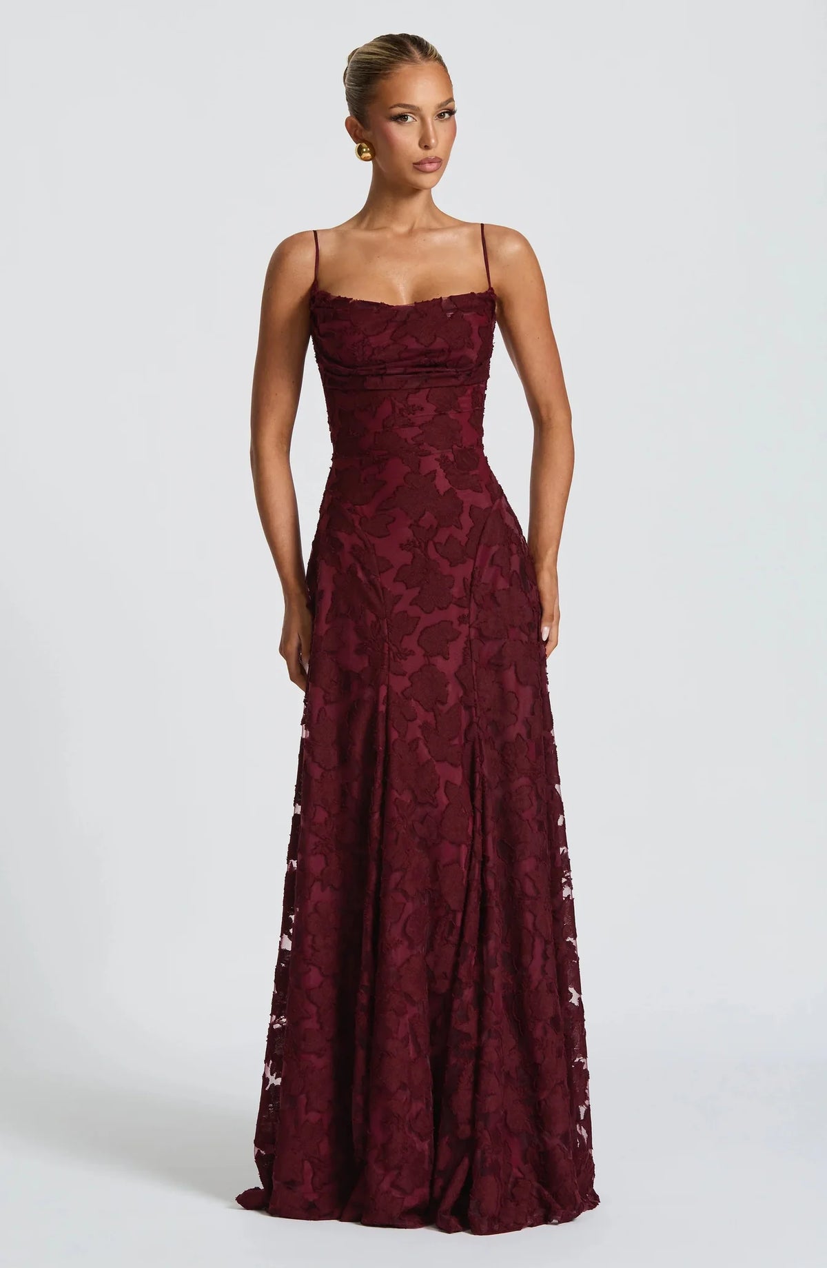 Dames maxi jurk met cowl hals en bloemenpatroon – elegant & vrouwelijk – Avirelle