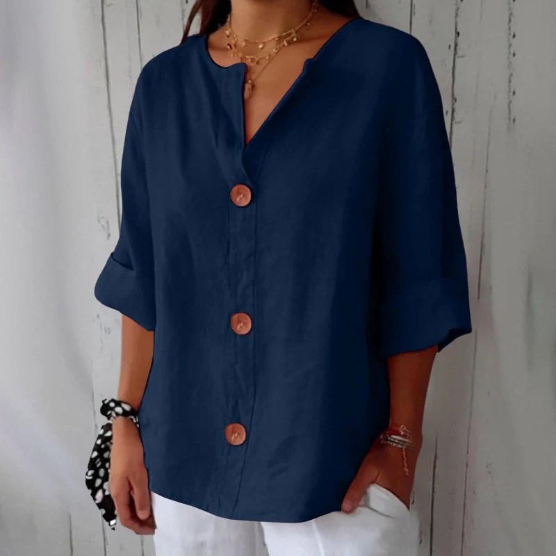 Dames V-Hals Blouse met Korte Mouwen – Comfortabel & Luchtig – Azélie