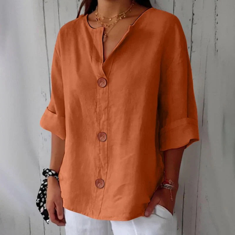 Dames V-Hals Blouse met Korte Mouwen – Comfortabel & Luchtig – Azélie