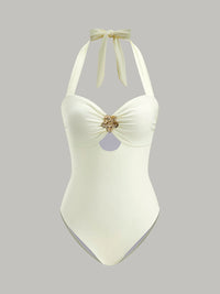 Dames halter badpak met strikdetail – elegant & vrouwelijk – Aurélline
