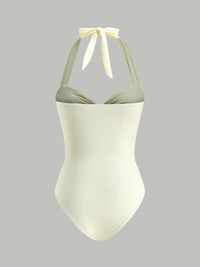 Dames halter badpak met strikdetail – elegant & vrouwelijk – Aurélline