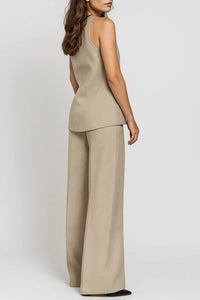 Taupe Co-ord Set met Getailleerd Gilet en Wijde Pantalon – Chic & Verzorgd – Bastienne