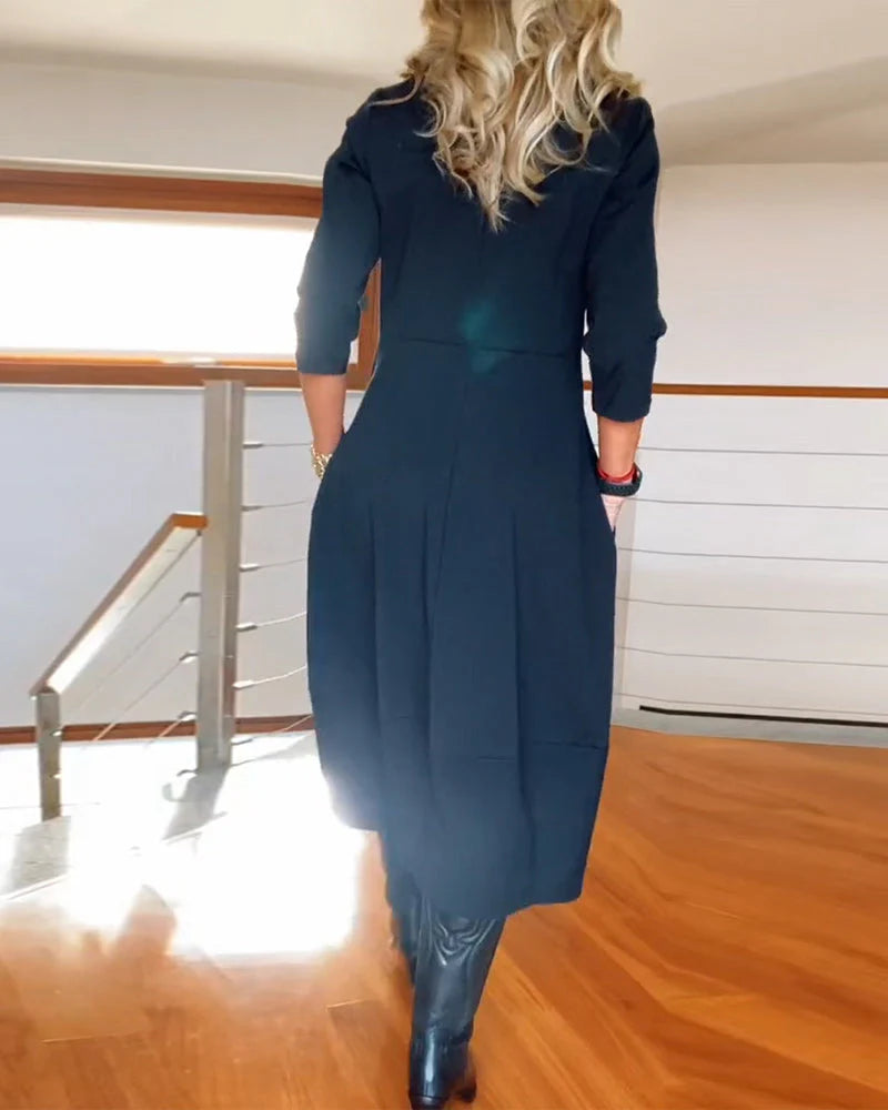 Vintage Maxi Jurk met Lange Mouwen en Zakken – Tijdloos & Veelzijdig – Beatrix