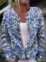 Bedrukt Gebreid Dames Vest met Ronde Hals en Knoopsluiting