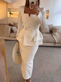 Tweedelige Kantoorset met Getailleerde Blazer en Lange Rok – Chic & Professioneel – Bérangie