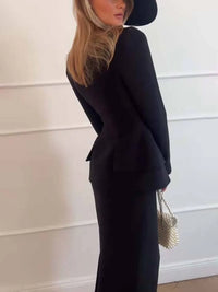 Tweedelige Kantoorset met Getailleerde Blazer en Lange Rok – Chic & Professioneel – Bérangie