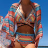 Dames 3-delige bikini met gekruiste bandjes en hoge taille – zomers & flatterend – Orivelle