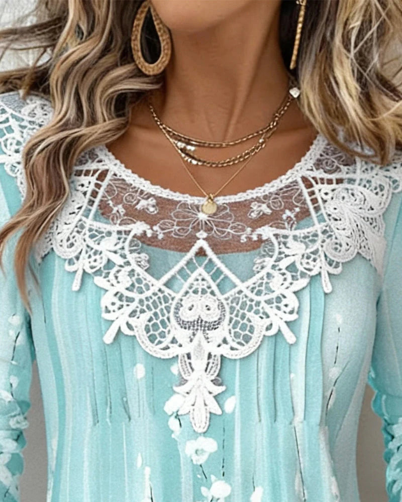 Blouse met Lange Mouwen en Bloemmotief Kant – Tijdloos & Verfijnd – Lysiane
