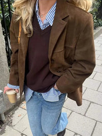 Bruine blazer met reverskraag en knoopsluiting voor dames