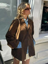 Bruine Oversized Dames Blazer met Suèdelook en Reverskraag