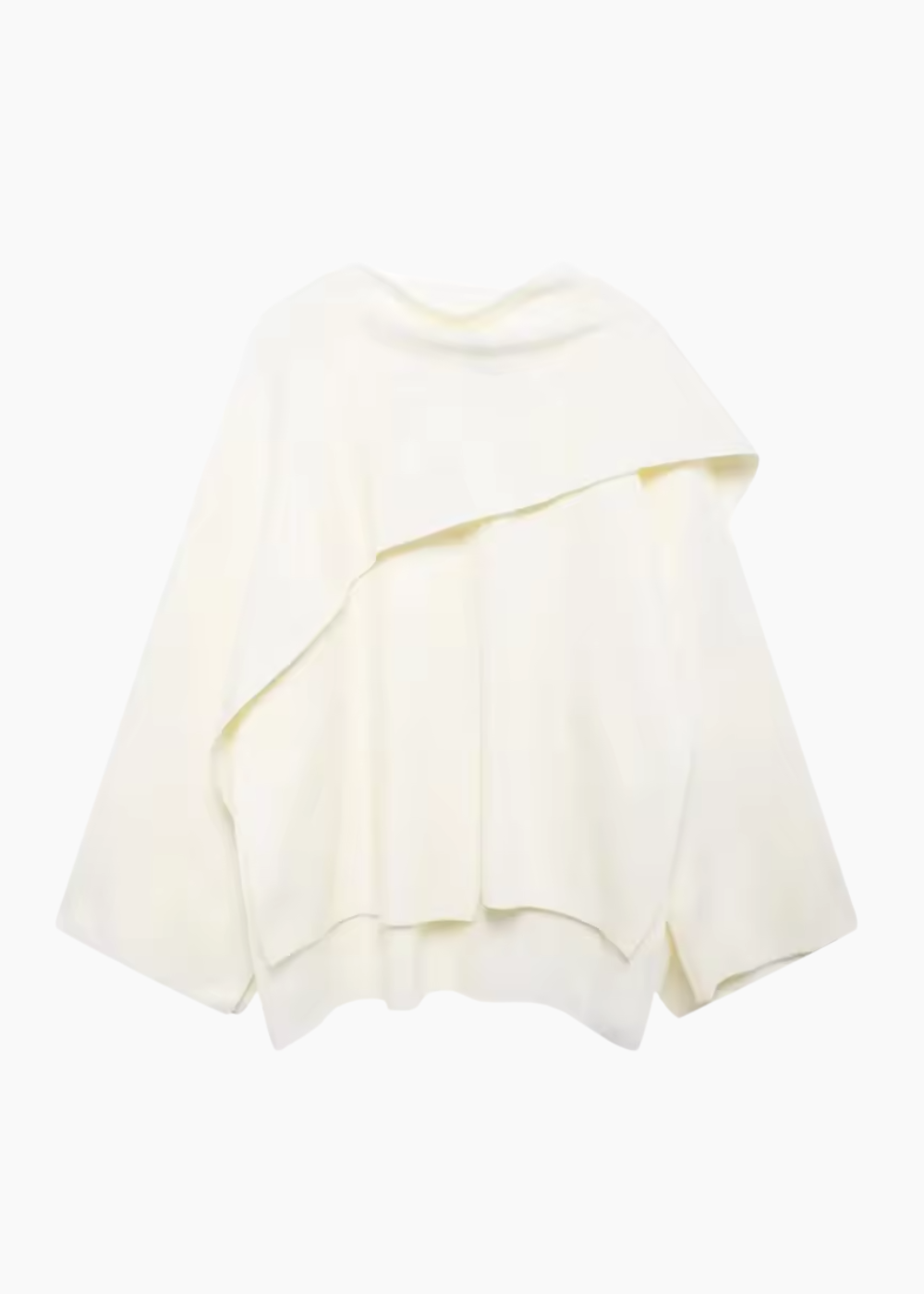 Oversized capejas dames met geïntegreerde sjaal in crème, productfoto vooraanzicht