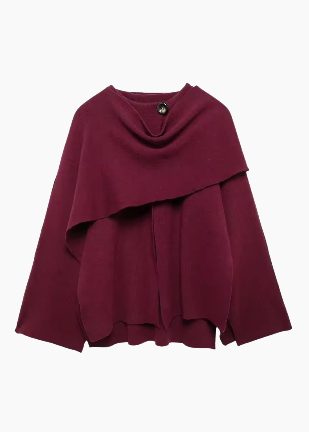 Oversized capejas dames met geïntegreerde sjaal in wijnrood, productfoto vooraanzicht