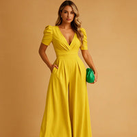 Elegante Jumpsuit met Pofmouwen en Getailleerde Pasvorm – Verfijnd & Formeel – Coralienne