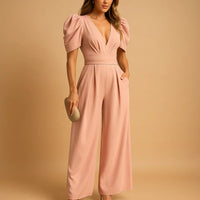 Elegante Jumpsuit met Pofmouwen en Getailleerde Pasvorm – Verfijnd & Formeel – Coralienne