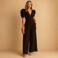 Elegante Jumpsuit met Pofmouwen en Getailleerde Pasvorm – Verfijnd & Formeel – Coralienne