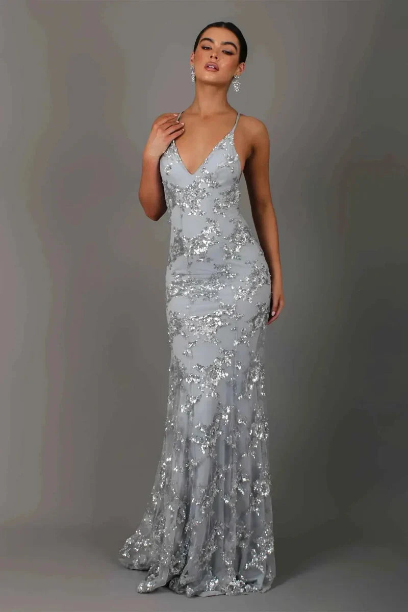 Vloerlange Pailletten Maxi Jurk met Diepe V-hals – Glamoureus & Verfijnd – Carmen