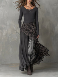 Boho Maxi Jurk met Luipaardprint en Asymmetrische Zoom – Gedurfd & Artistiek – Cassienne
