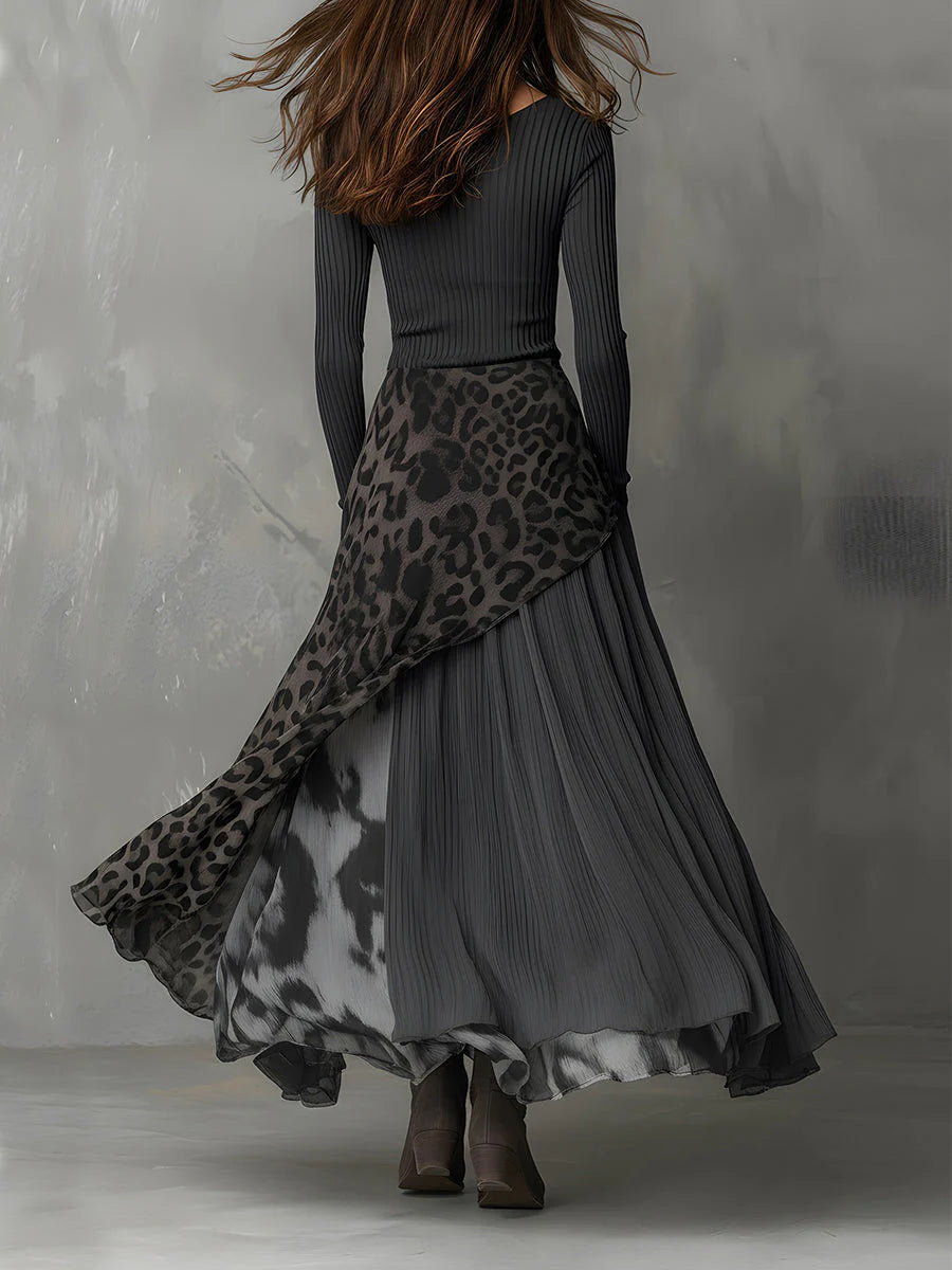 Boho Maxi Jurk met Luipaardprint en Asymmetrische Zoom – Gedurfd & Artistiek – Cassienne