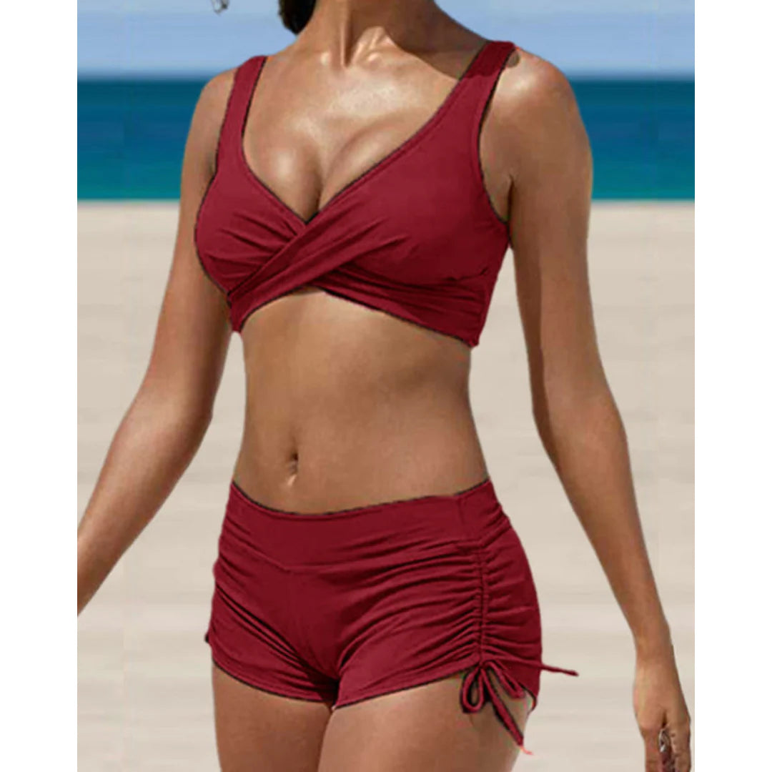 Wijnrode corrigerende bikini met flatterende pasvorm