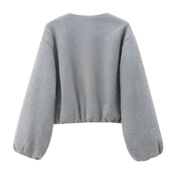 Grijze cropped bomberjas dames met ballonmouwen, achterkant