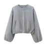 Cropped Dames Bomberjas met Ballonmouwen en Ronde Hals