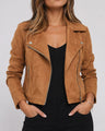 Cropped Dames Bikerjas met Suèdelook en Asymmetrische Rits