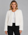 Cropped Dames Jas van Imitatiebont met Ronde Hals en Open Voorkant