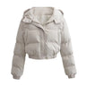 Cropped Dames Puffer Jas Met Vaste Capuchon En Stormflap