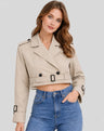 Cropped Dames Trenchcoat met Ceintuur en Reverskraag