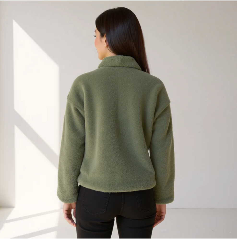 Groene cropped teddy jas voor dames, achterkant