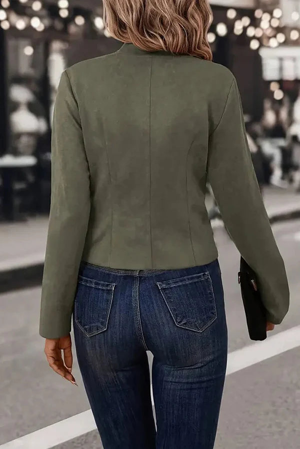 Groene blazer dames met klassieke pasvorm, achteraanzicht