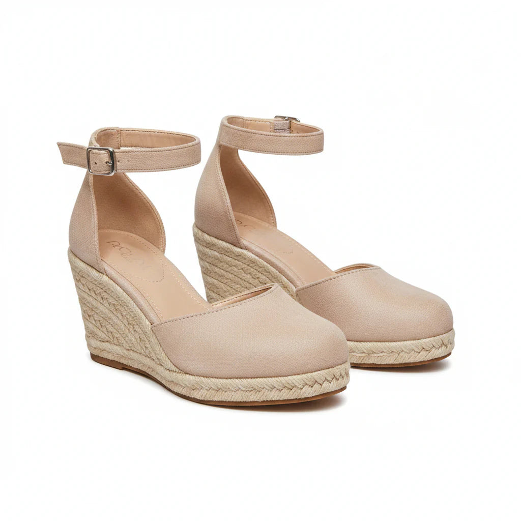 Beige espadrille sandalen dames met sleehak, productfoto