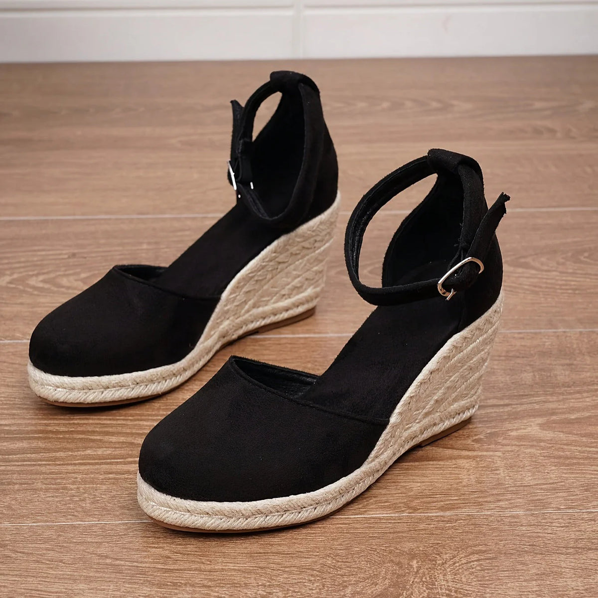 Zwarte sleehak sandalen met espadrille touwzool
