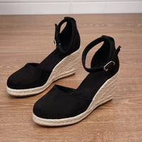 Zwarte sleehak sandalen met espadrille touwzool