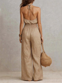 Halter jumpsuit dames met open rug, achteraanzicht