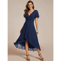 Marineblauwe midi jurk dames met A-lijn rok