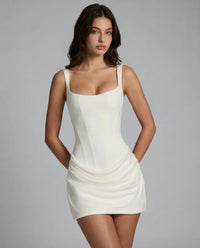 Ivoorwitte korte jurk dames met getailleerde taille
