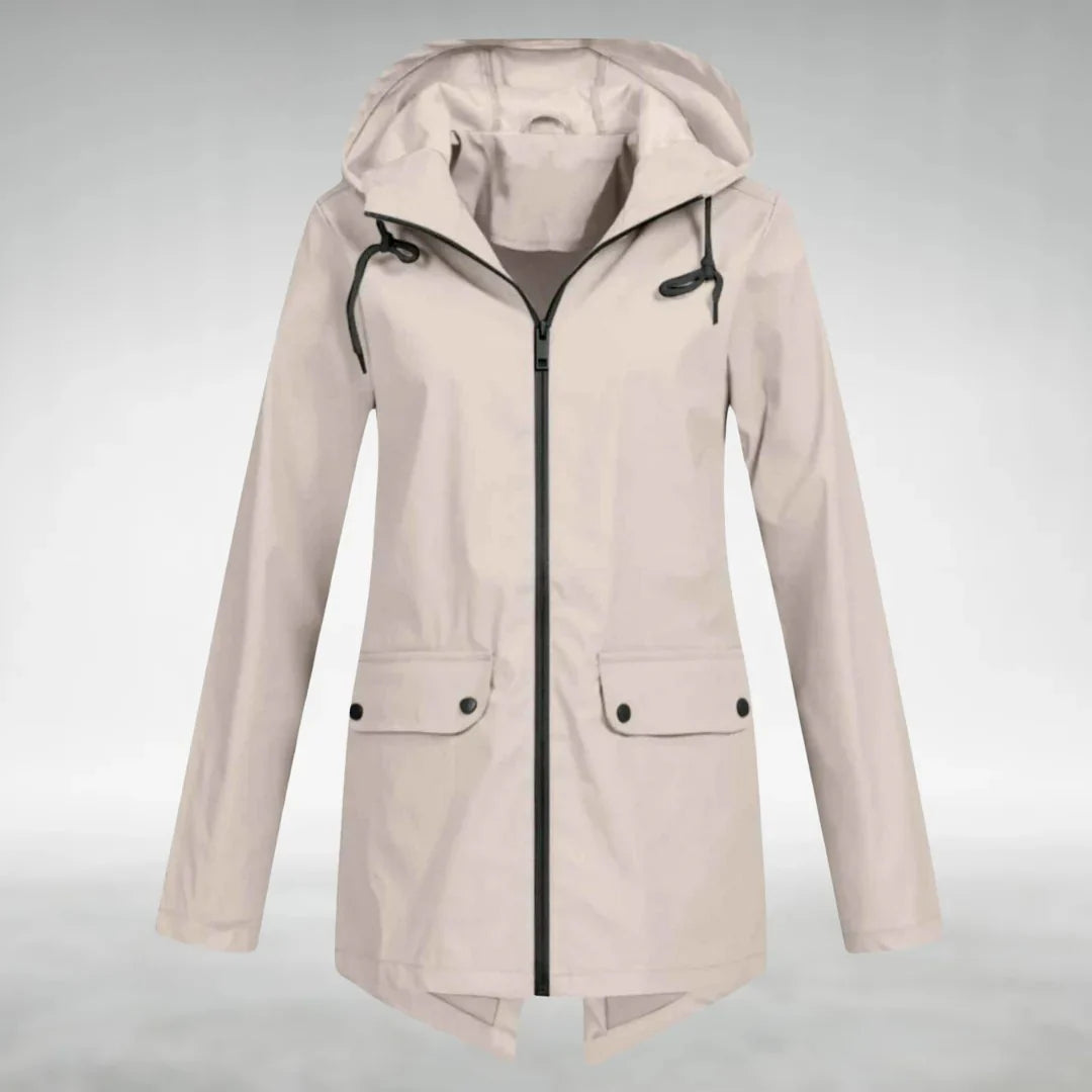 Crème parka voor dames met rits over de volle lengte