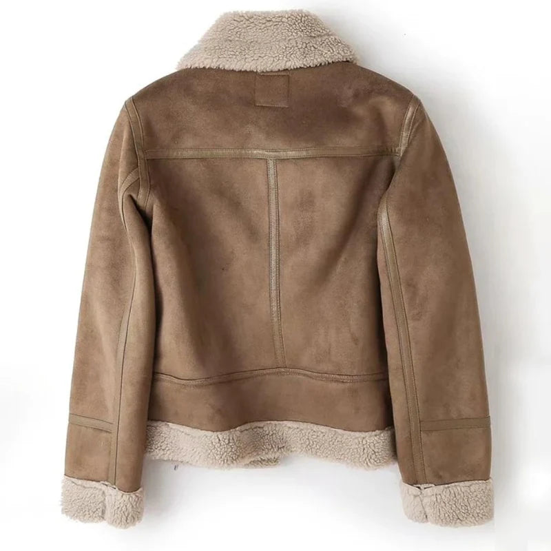 Teddy jas dames in bruin, achteraanzicht
