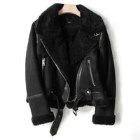 Zwarte teddy biker jas dames met ceintuur