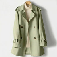 Groene dames trenchcoat met ceintuur en epauletten