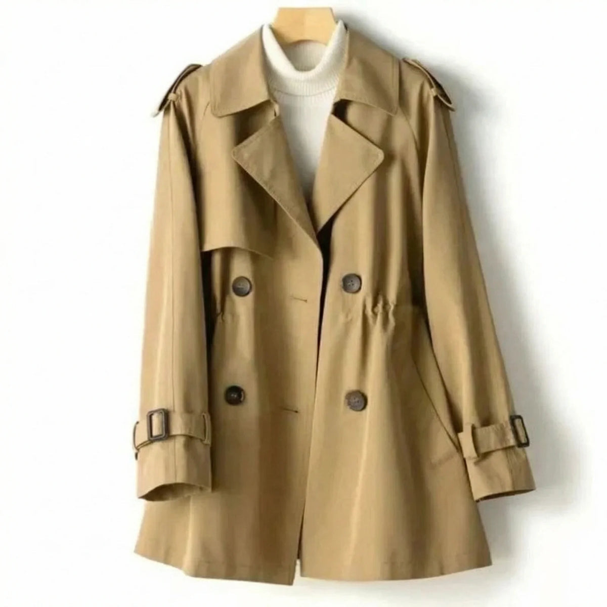 Khaki dames trenchcoat met reverskraag en tailleceintuur