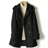 Zwarte dames trenchcoat met ceintuur en epauletten