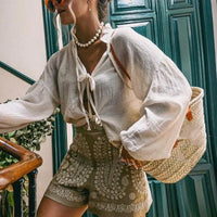 Linnen Shorts in Boho-stijl met Bloemenborduursel – Luchtig & Vrouwelijk – Domitille